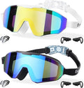 Anti Fog, Gold and Blue Mirrored 2 Pack Swim Goggles, Ages 8-18 Extra Silicone Layer, Swimming goggles for kids, and teens