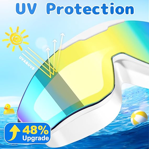 Anti Fog, Gold and Blue Mirrored 2 Pack Swim Goggles, Ages 8-18 Extra Silicone Layer, Swimming goggles for kids, and teens