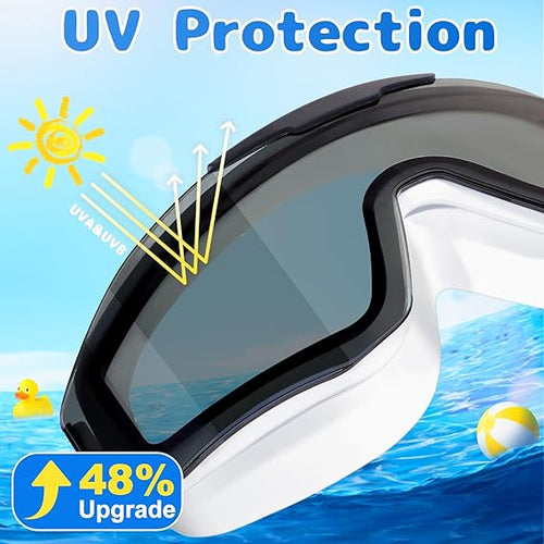 Anti Fog, Black and White 2 Pack Swim Goggles, Ages 8-18 Extra Silicone Layer, Swimming goggles for kids, and teens